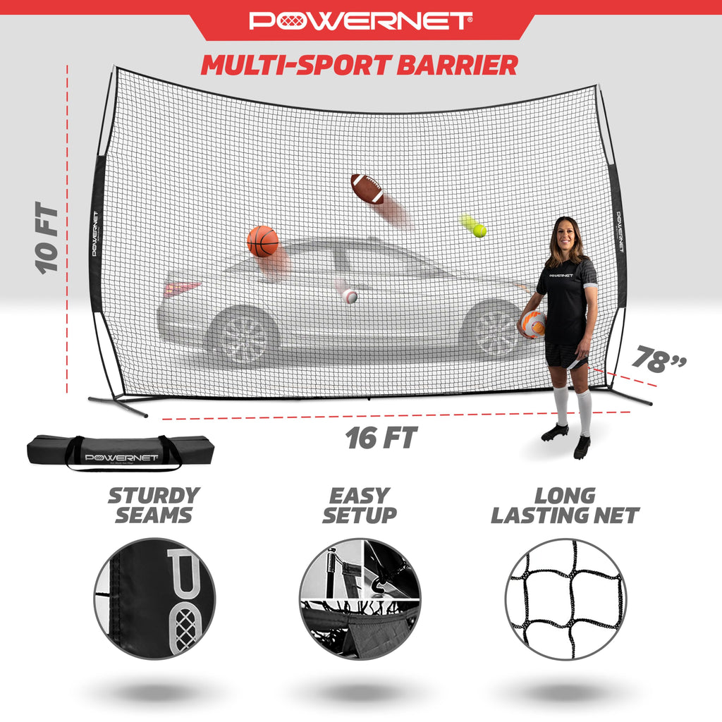 PowerNet Portable Sports Rebounder -Basketball, Volleyball, Soccer, Baseball, Softball and Lacrosse, Backyard & Garage Backstop, Indoor Outdoor Safety Net for Protection