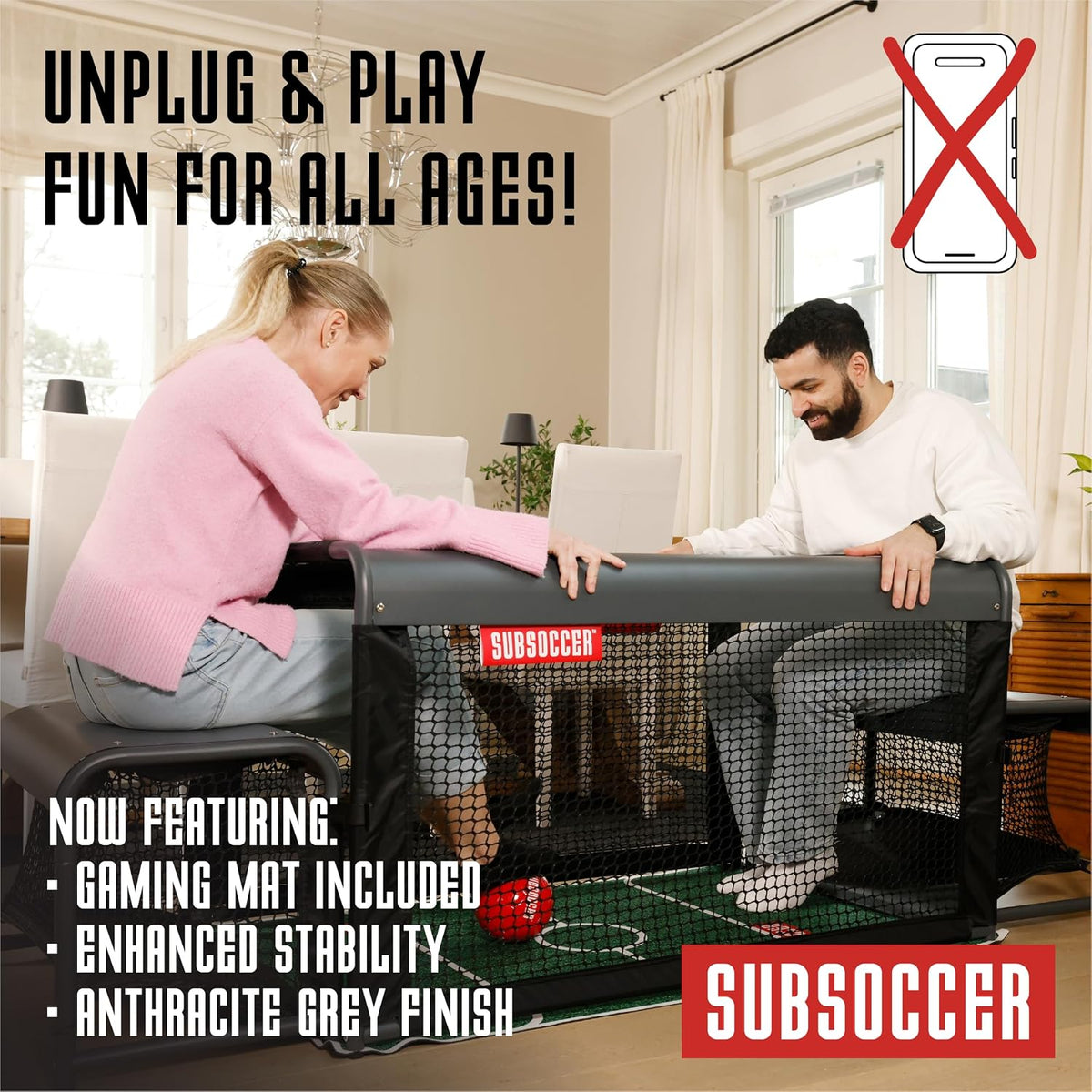 Subsoccer S3 Edge Bench Soccer Game with Mat and Ball, Portable Table Set