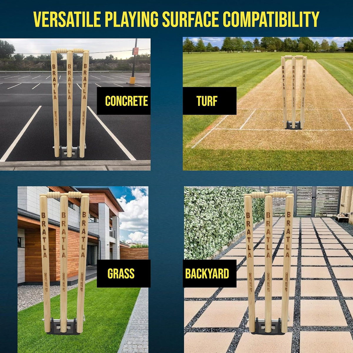 CBB Cricket Spring Return Stumps Wickets Metal Base Multi Surface Placement (Set of 2)