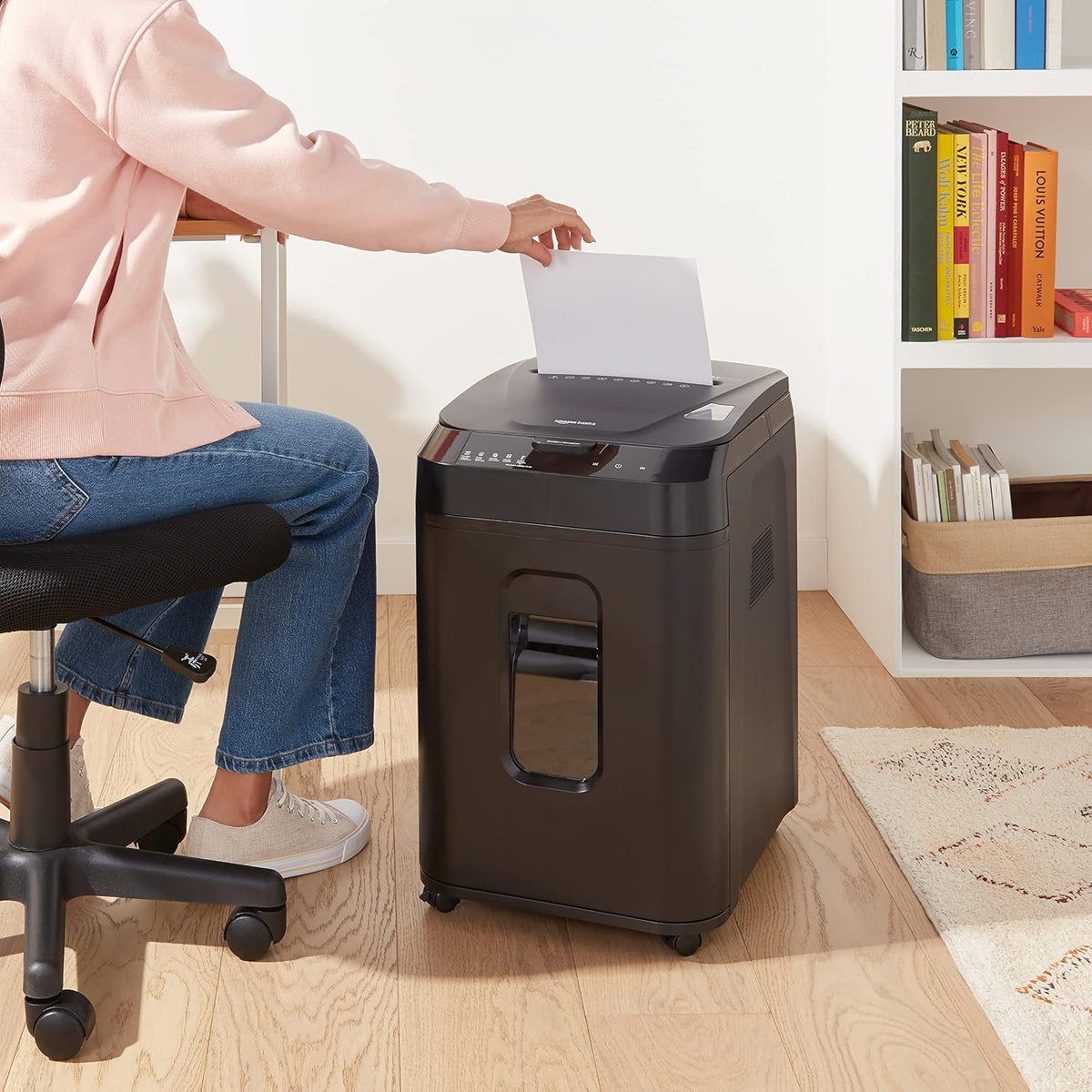 Amazon Basics 150-Sheet Autofeed Micro-Cut Paper and Credit Card Shredder, High Security Level P-4 with 8.5-Gallon Bin, 60-Minute Continuous Run Time, Black