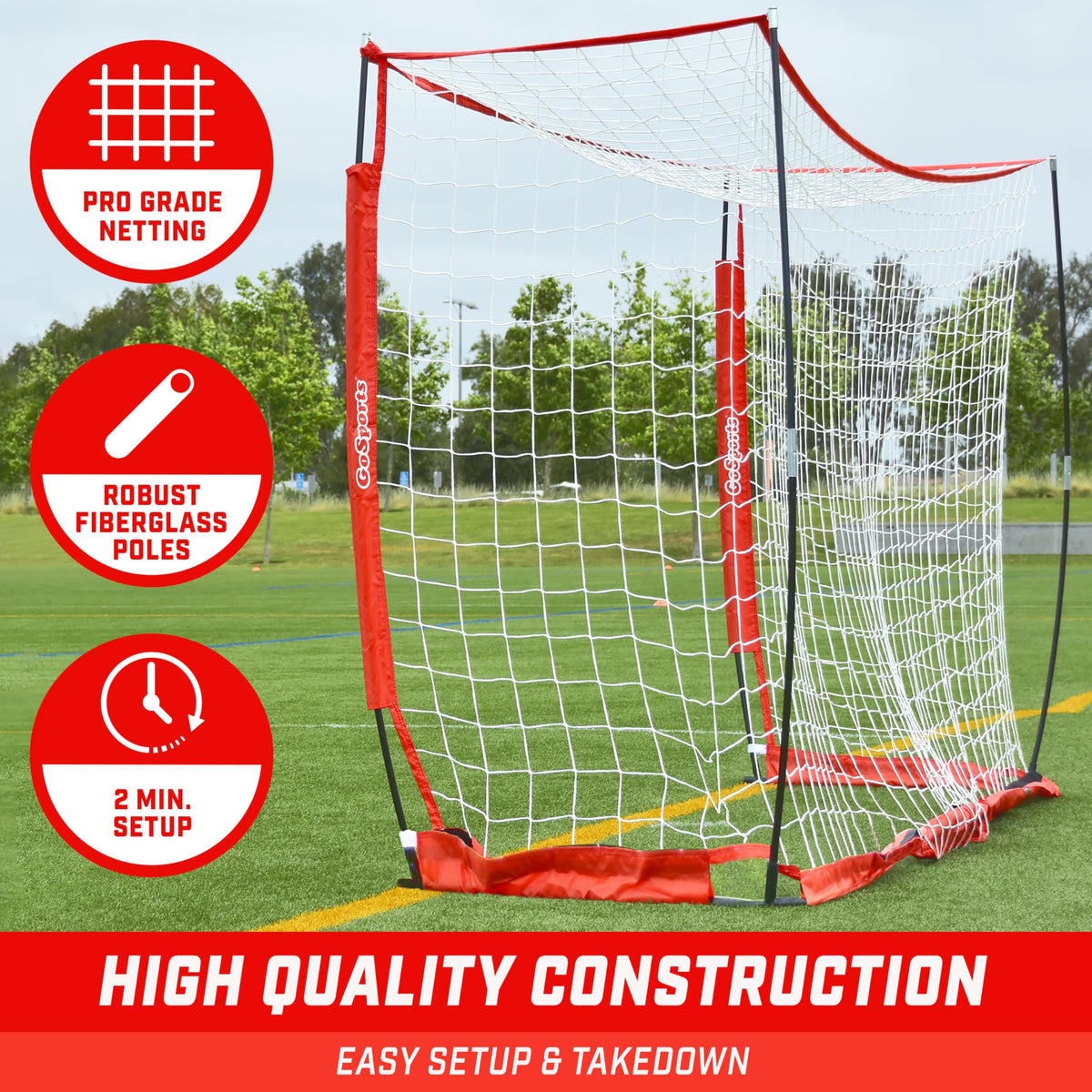 GoSports Elite Soccer Goals - 12 x 6 ft and 6 x 4 ft Portable Soccer Nets for Games or Practice - Includes 6 Cones, Carrying Case, and Ground Stakes