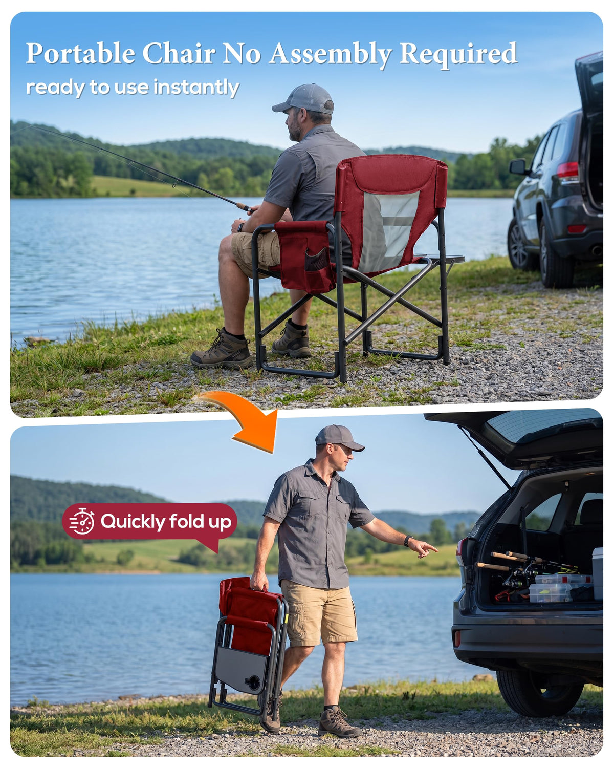 Aluminum Tall Camping Directors Chair 30.7" Seat Height, 400lbs Load
