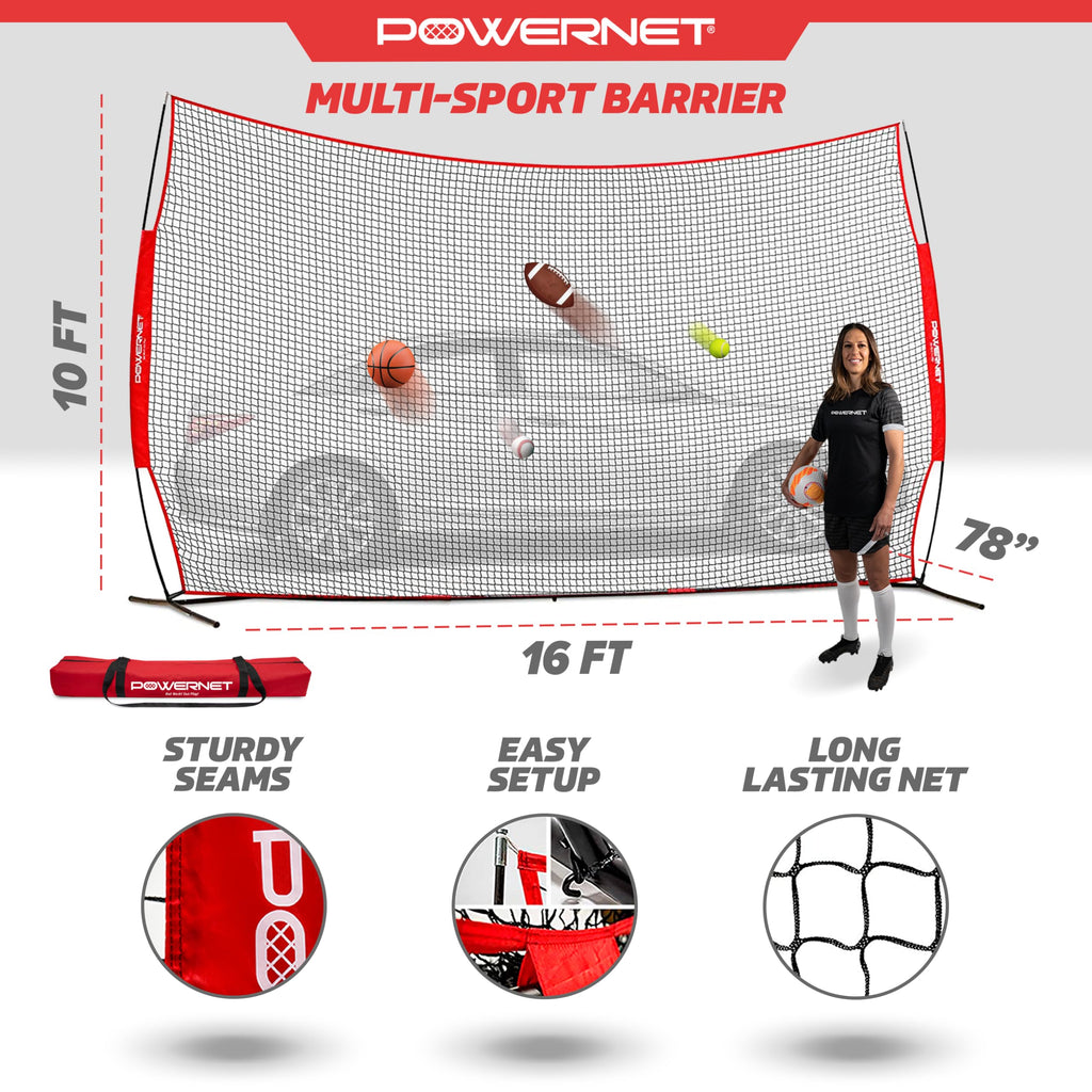 PowerNet Portable Sports Rebounder -Basketball, Volleyball, Soccer, Baseball, Softball and Lacrosse, Backyard & Garage Backstop, Indoor Outdoor Safety Net for Protection