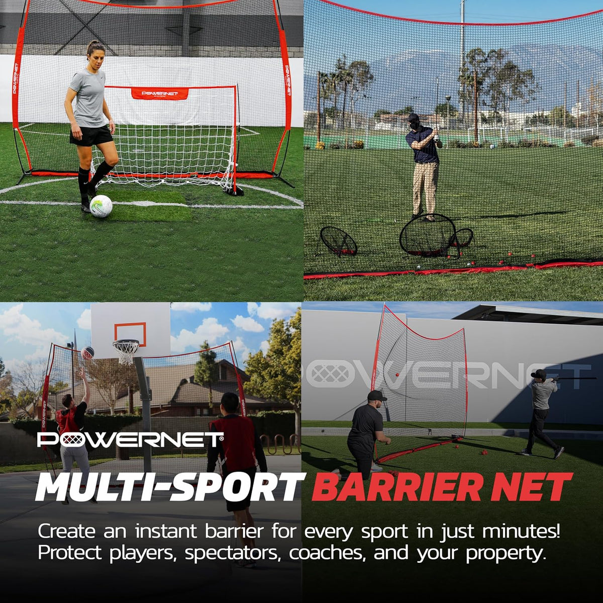 PowerNet Portable Sports Rebounder -Basketball, Volleyball, Soccer, Baseball, Softball and Lacrosse, Backyard & Garage Backstop, Indoor Outdoor Safety Net for Protection