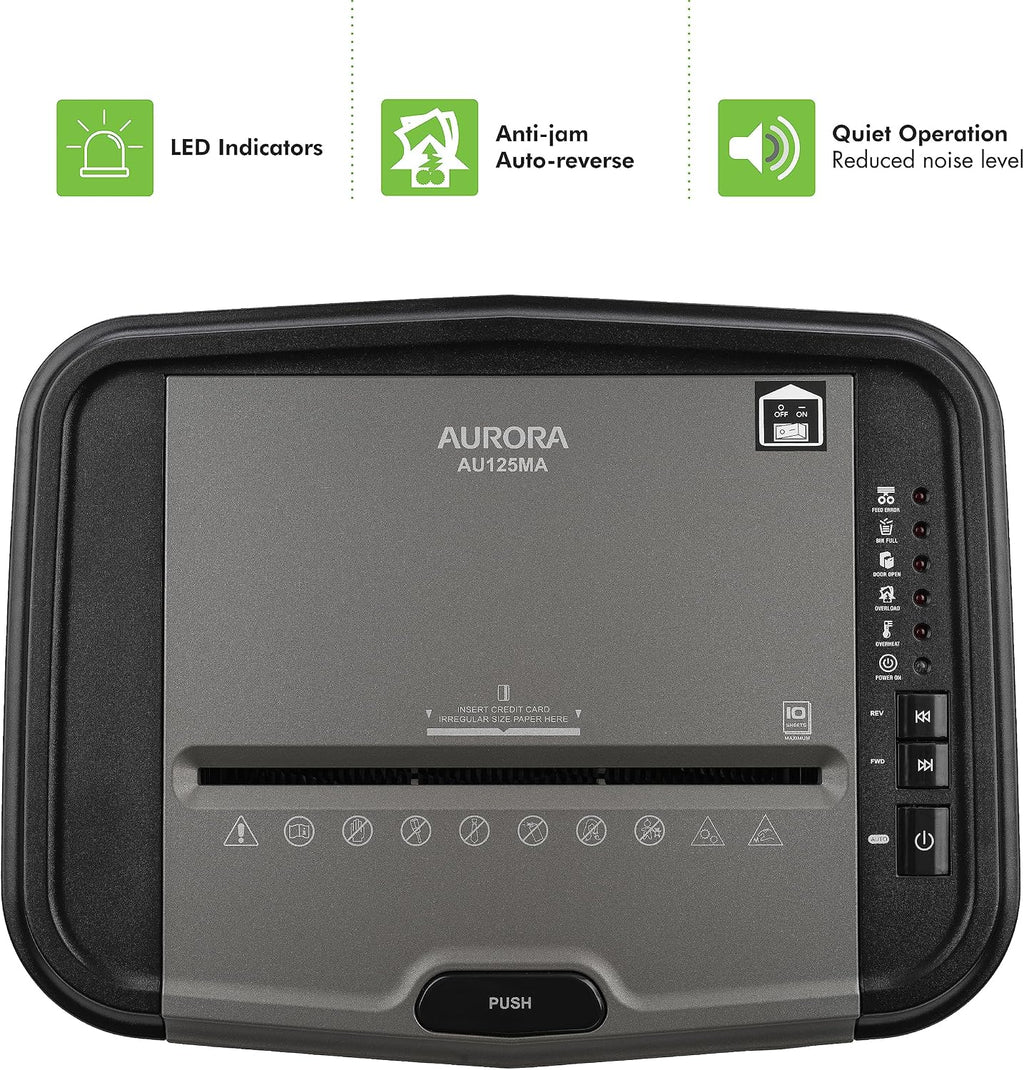 Aurora Professional Grade AU125MA 120-Sheet Auto Feed High-Security Micro-Cut Paper Shredder/60 Minutes/Security Level P-5