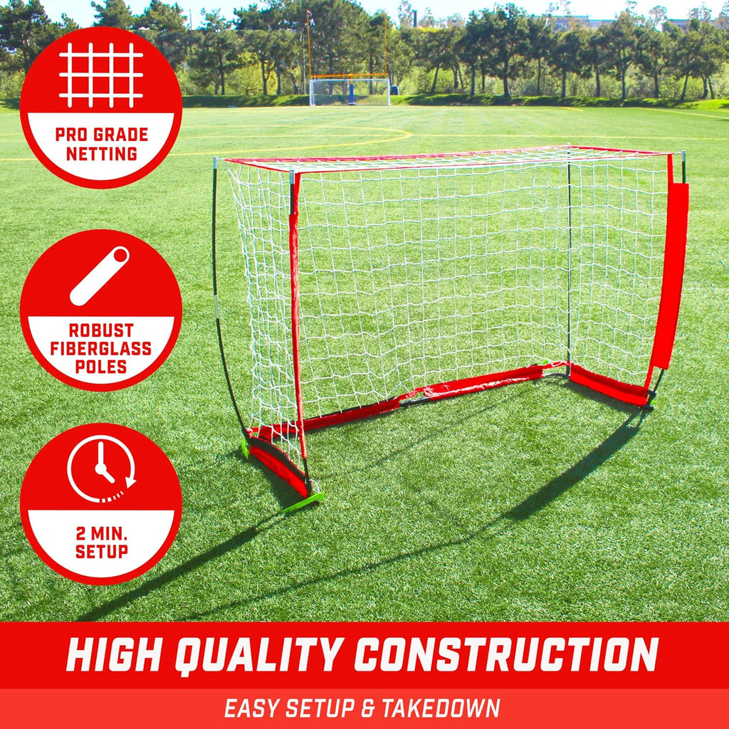 GoSports Elite Soccer Goals - 12 x 6 ft and 6 x 4 ft Portable Soccer Nets for Games or Practice - Includes 6 Cones, Carrying Case, and Ground Stakes
