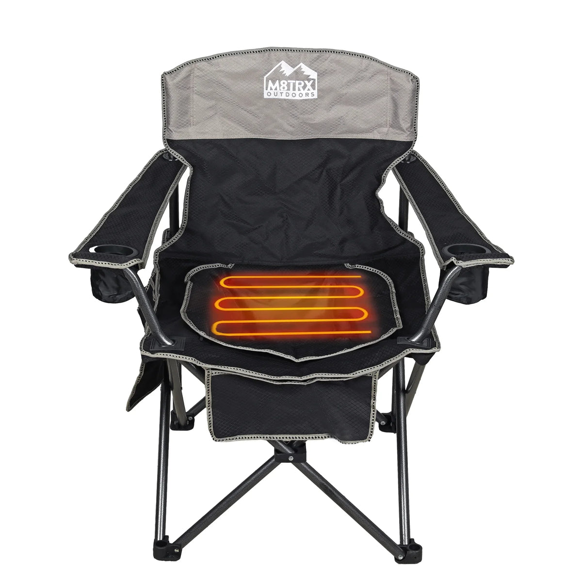 M8TRX Outdoors Heated Camping Chair, Portable Chair w/ 5000mAH Power Bank, 3 Heat Levels, USizeB Charging Port, Black