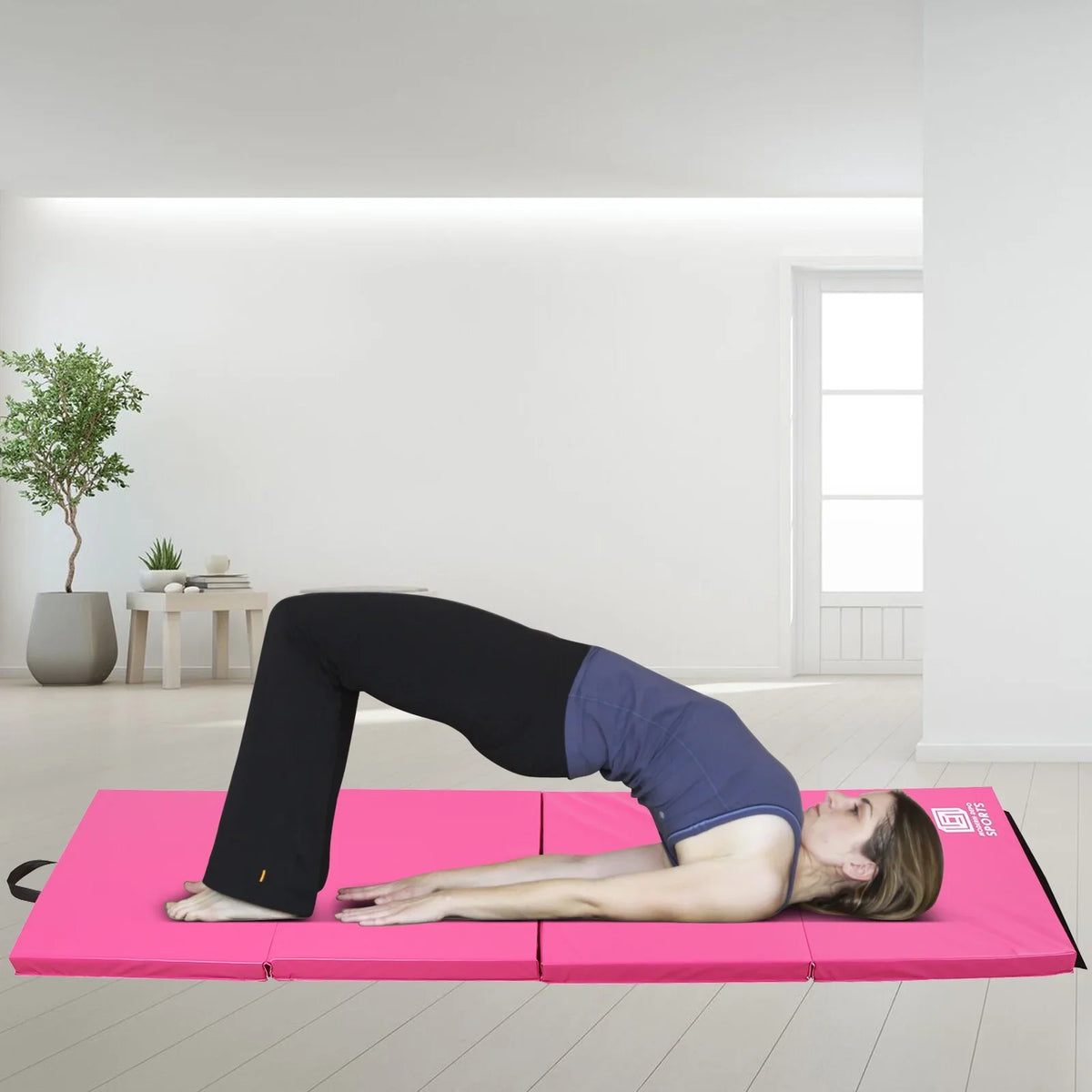 Gymnastics Mat 8'x2'x2" Foldable Tumbling Mats with Carrying Handles Four Fold Thick Exercise Mat for Home Aerobics Sizetretching Yoga, Pink