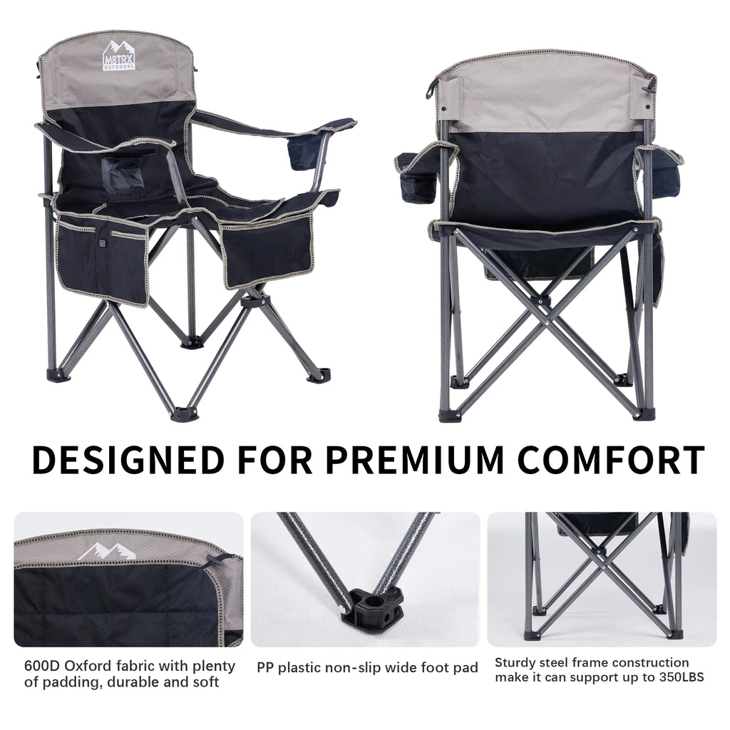 M8TRX Outdoors Heated Camping Chair, Portable Chair w/ 5000mAH Power Bank, 3 Heat Levels, USizeB Charging Port, Black