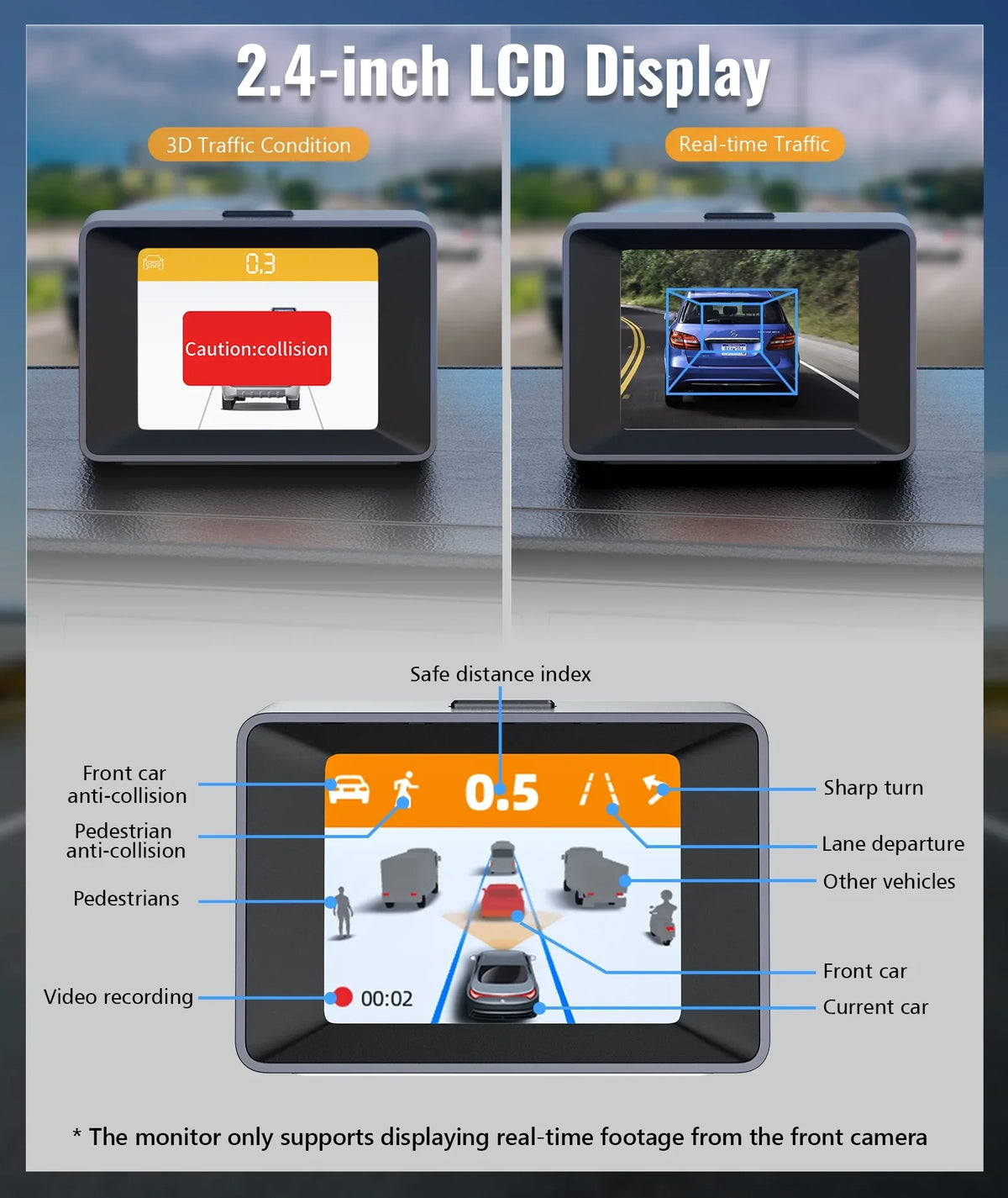 MINIEYE C2M 4K Dash Cam Front and Rear, Dual Dash Camera for Cars 4K+1080P -  AI Collision Avoidance Device, 2.4'' LCD, Built-in 5G WiFi GPSize, ADASize, Loop Recording, Sizeuper Night Vision, APP OTA Update