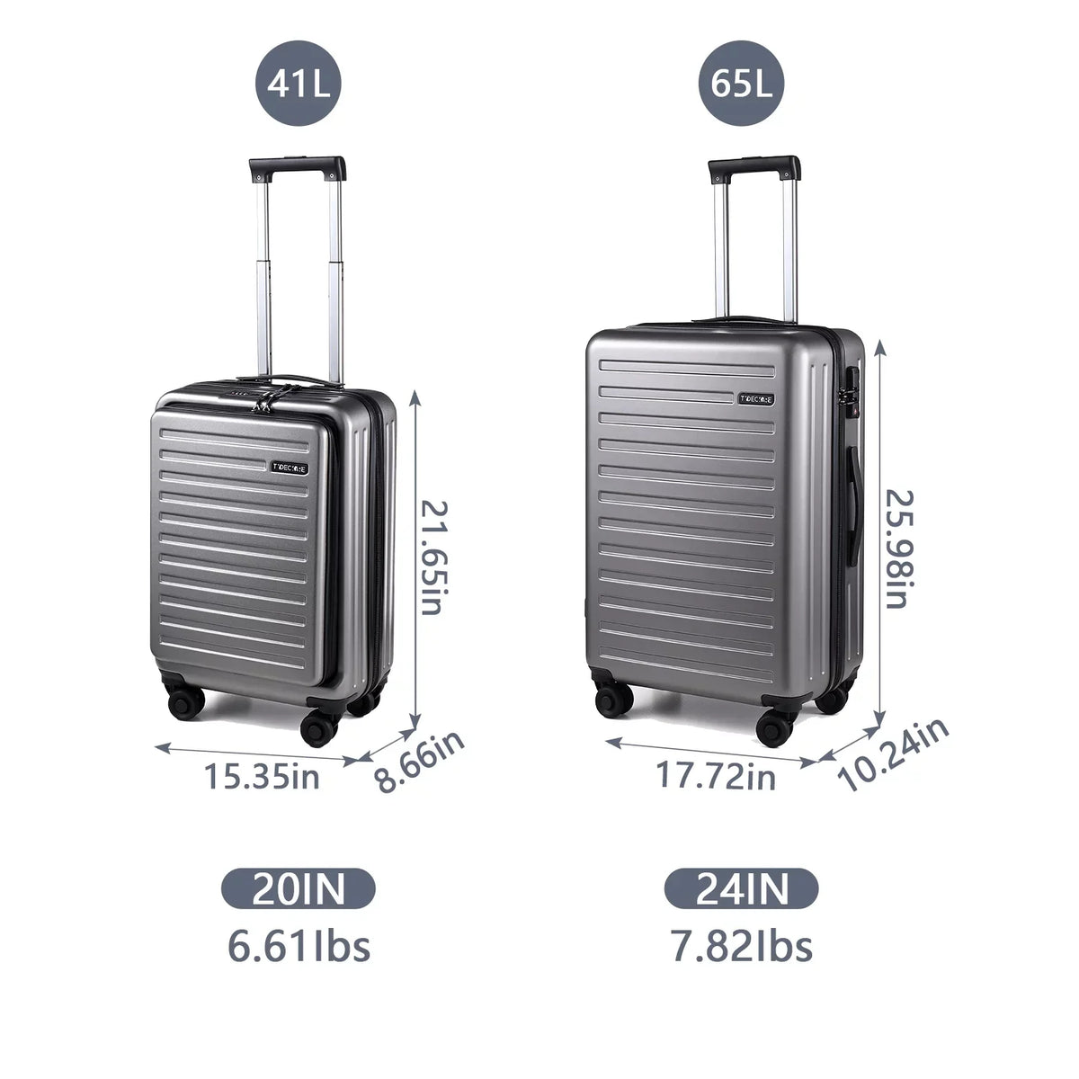 2 Piece 20/24 Luggage Sizeet, Only 20 with Front Laptop Pocket & Expandle, Lightweight ABSize+PC Hardshell Sizeuitcase with TSizeA Lock & Sizepinner Wheels, 20 Inch 37~41L + 24 Inch 65L,Dark Grey