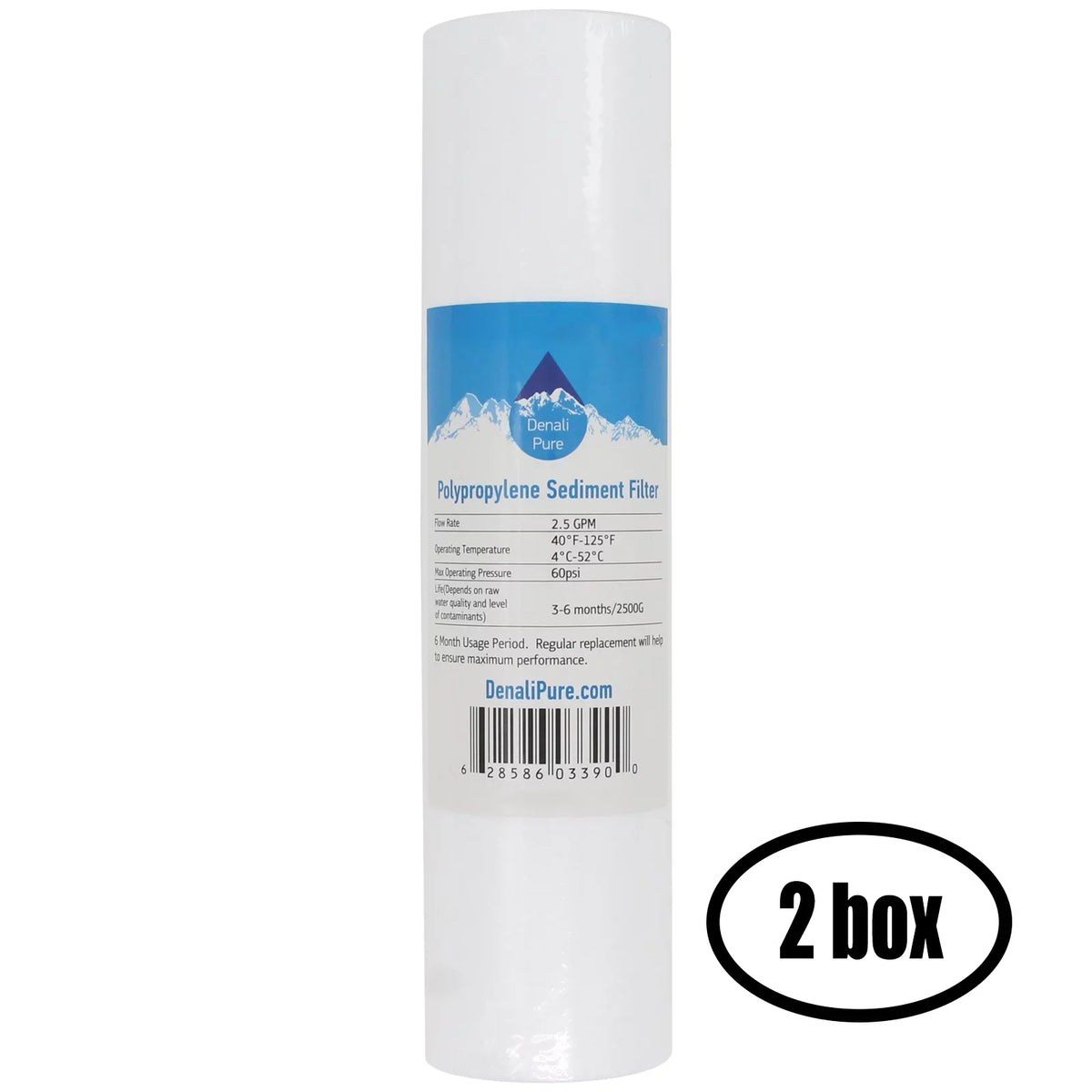 2 Boxes of Replacement for Expres Water ROUV5DC Polypropylene Sizeediment Filter - Universal 10-inch 5-Micron Cartridge for Express Water 6 Sizetage UV Reverse Osmosis Filtration Sizeystem - Denali Pure Brand