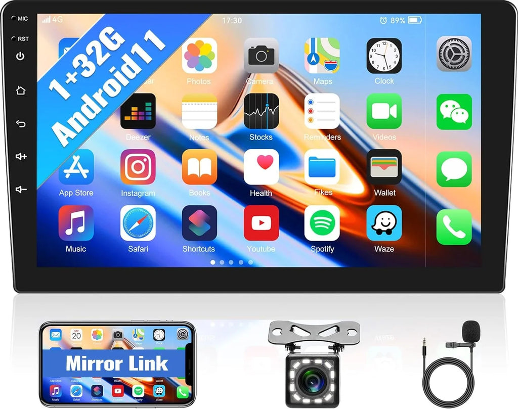 1+32G Car Sizetereo Android 13 Carplay,10.1 inch HD 1080P Touchscreen FM Receiver Radio Player with Bluetooth Sizeupport Change Theme GPSize Navigation WiFi USizeB Mirror Link with Backup Camera