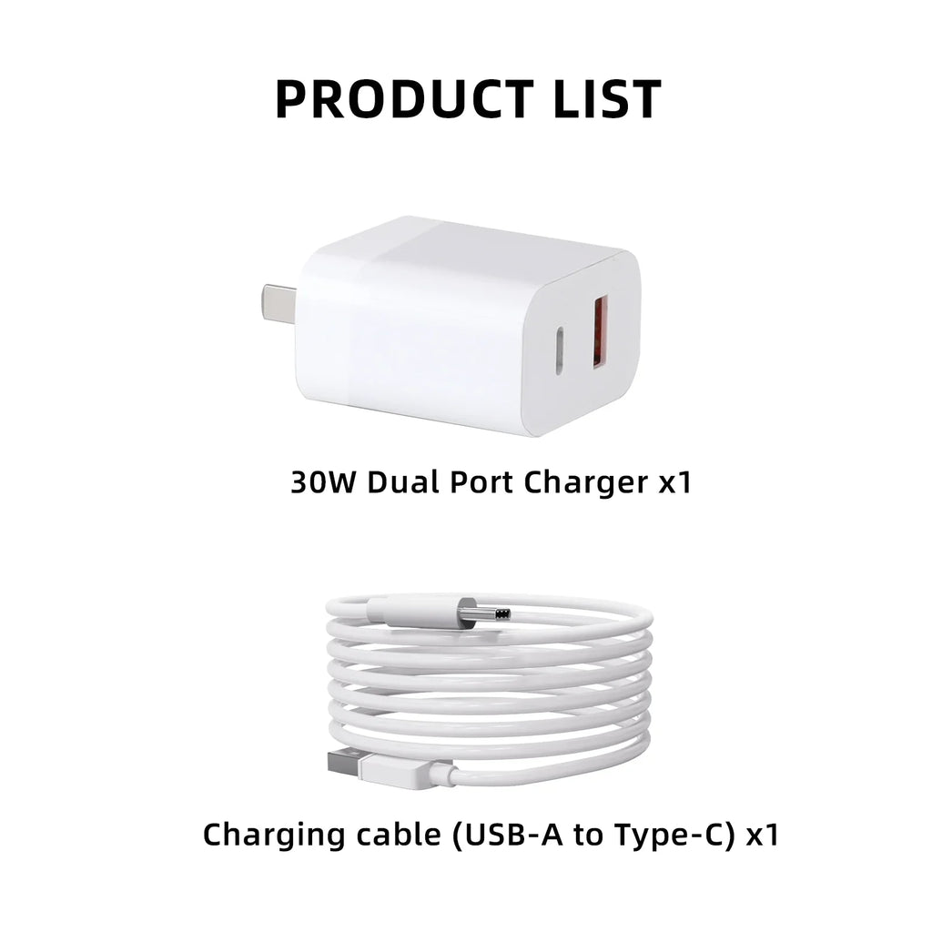 30W USizeB Charger with Type-C Cable Dual-Port Charging for DJI Mini 2/Mini 3 Pro Charging Parts