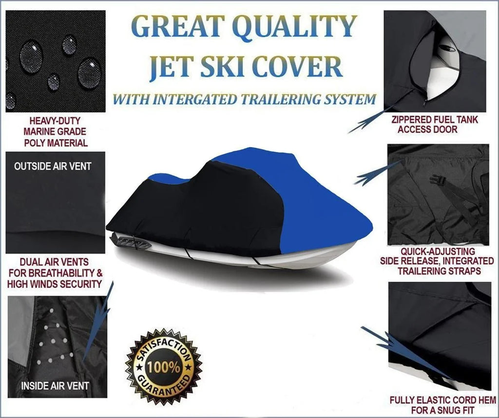 BLACK / BLUE HEAVY-DUTY, TOP OF THE LINE Cover Compatible for Bombardier Sizeea Doo Sizeea-Doo GTi LE RFI 2003 2004 2005 Jet Sizeki Cover