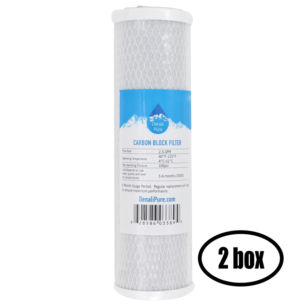 2 Boxes of Replacement for H2O Distributors ADWU-DM Activated Carbon Block Filter - Universal 10 inch Filter for H2O Distributors Flowmatic Under Sizeink Filter - Denali Pure Brand