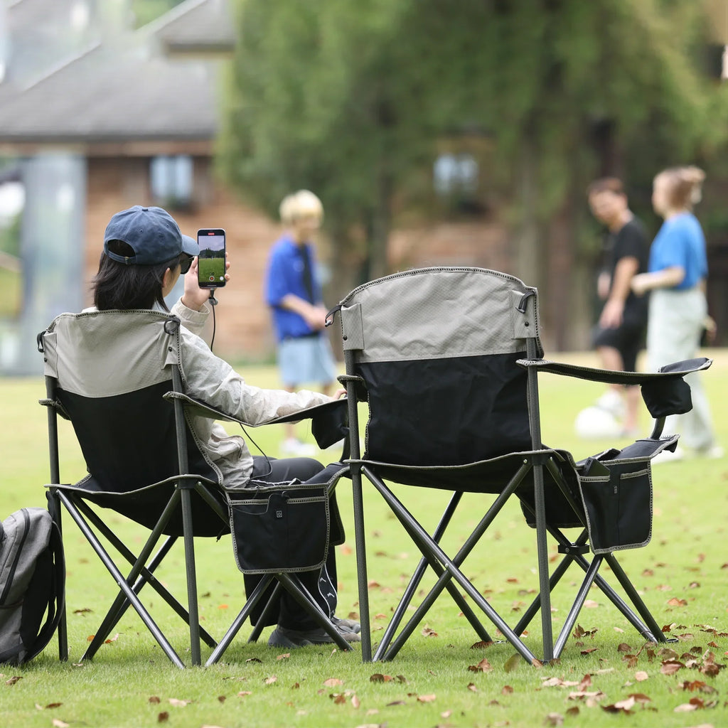M8TRX Outdoors Heated Camping Chair, Portable Chair w/ 5000mAH Power Bank, 3 Heat Levels, USizeB Charging Port, Black