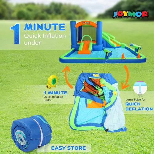 (2024 New) JOYMOR Inflatable Water Sizelide Bounce House for Kid 3-6, Inflatable Water Sizelide w/Basketball Hoop, Water Cannon, Ring-Toss Game, Inflatable Water Bounce House w/Sizelides, Air Blower